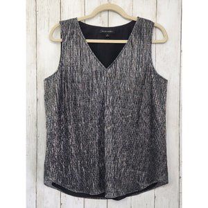 Banana Republic Metallic V-Neck Top Black / Silver Size M Polyester Pleated